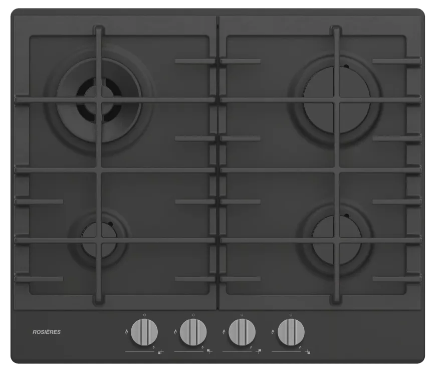 RHG6BR4K3B Plaque de cuisson gaz Rosières 60cm 4Feux Wok Noir - 0