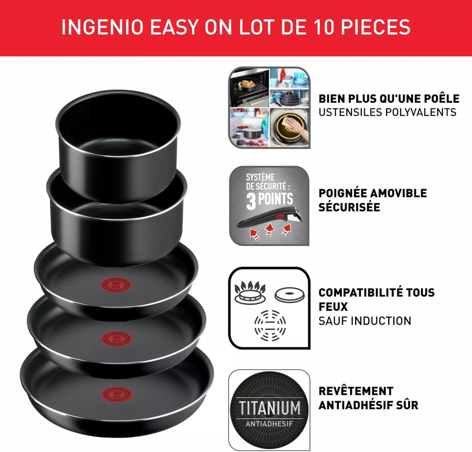 L1599902 Batterie de cuisine TEFAL Ingenio Easy On 10 pièce - 2