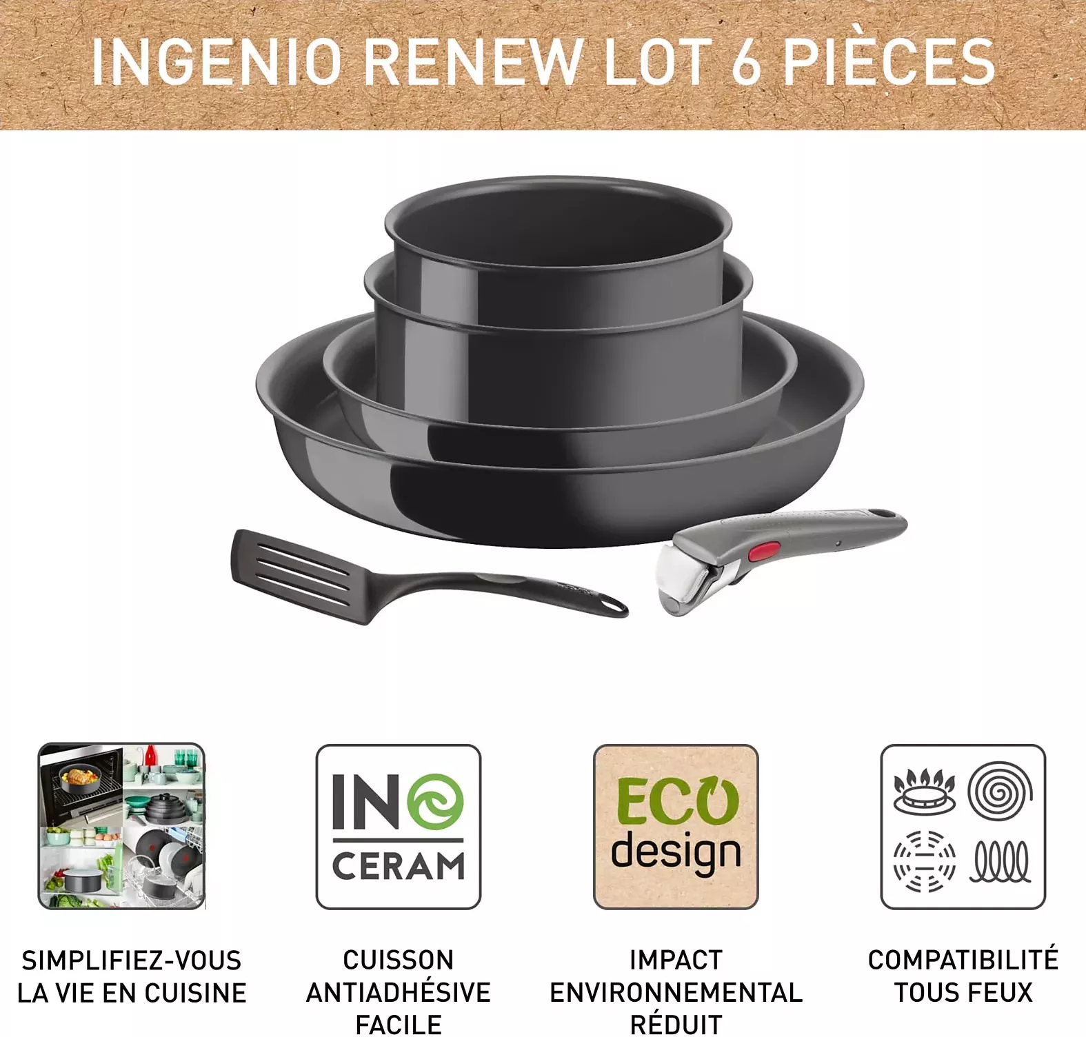 L2609602 Batterie de cuisine TEFAL Renew 6 pièces Céramique - 6