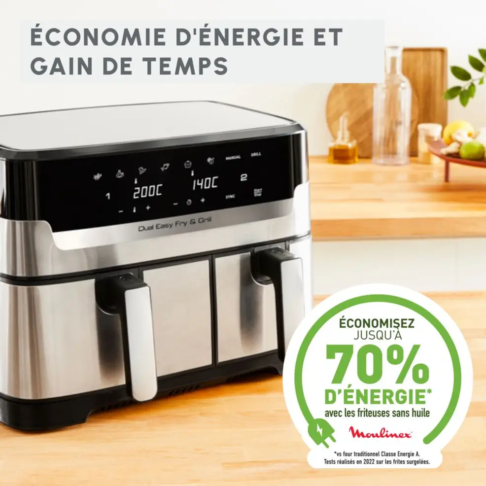 EZ905D20 Air Fryer MOULINEX Dual Easy Fry & Grill 8.3L Inox - 8