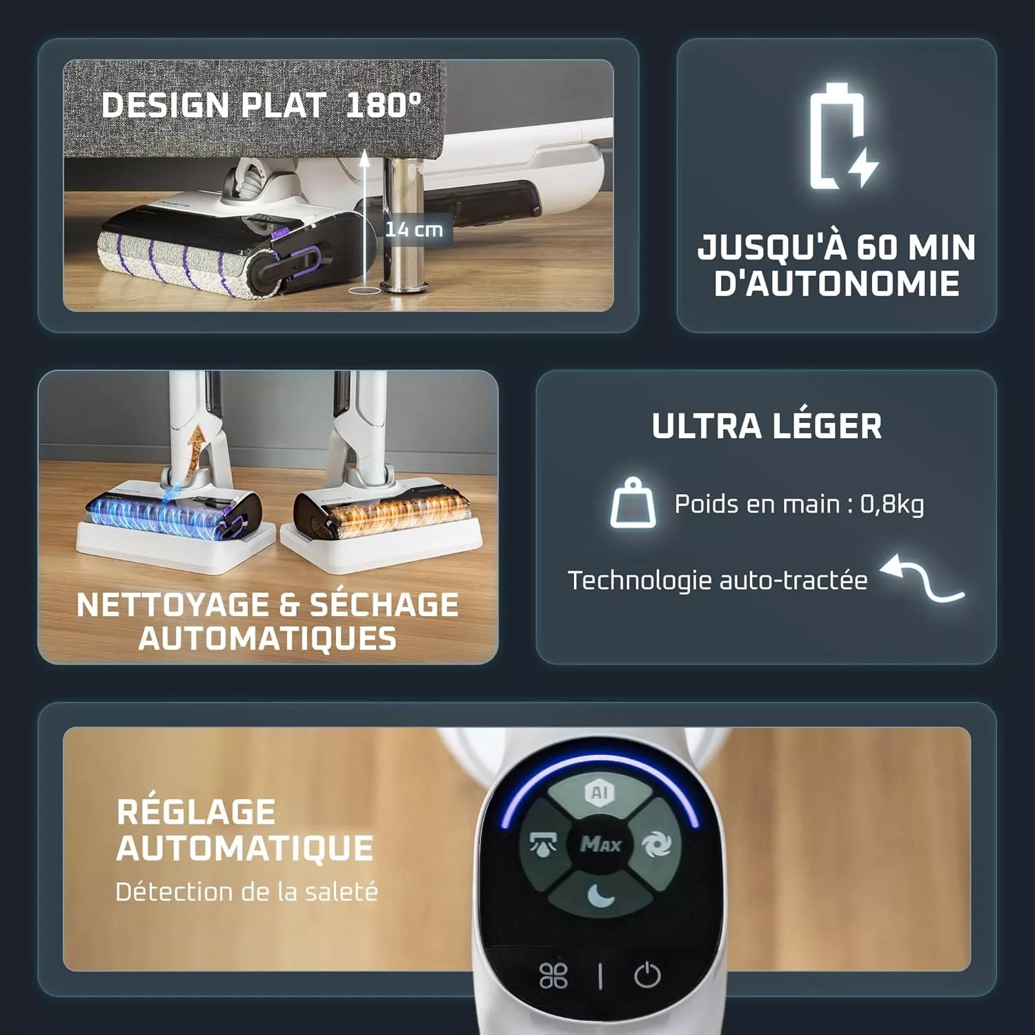 GZ7540WO Aspirateur Laveur Balai Rowenta X-Clean 10 Blanc - 9