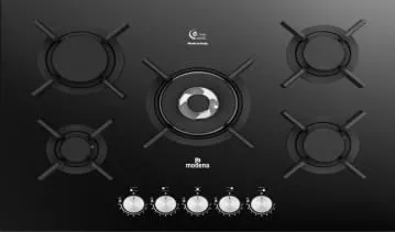 MTV971MHBG Plaque de cuisson MODENA 75 cm Gaz 5F Verre Noir - 0