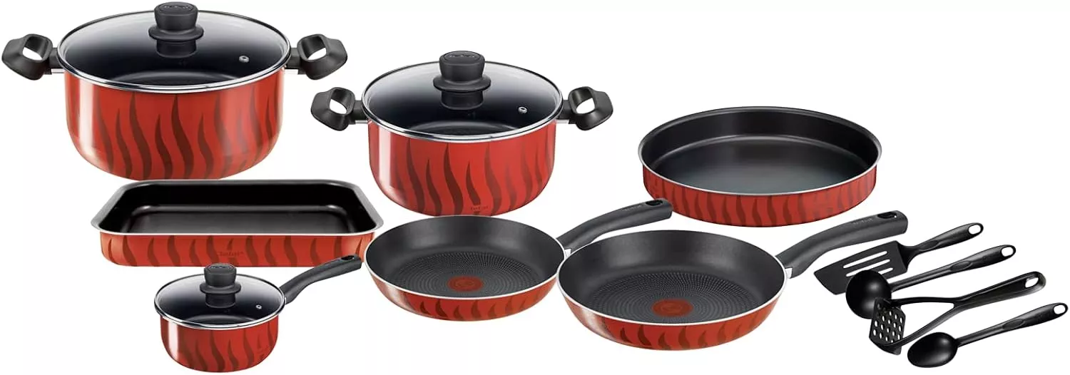 C3079383 Set de cuisine Tefal Tempo Flamme 14 pièces Rouge - 0